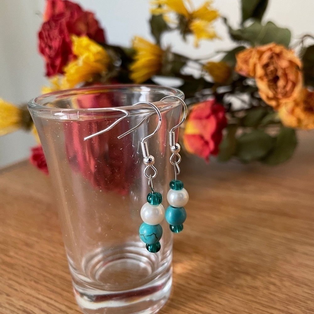 Double Turquoise Beaded Earrings